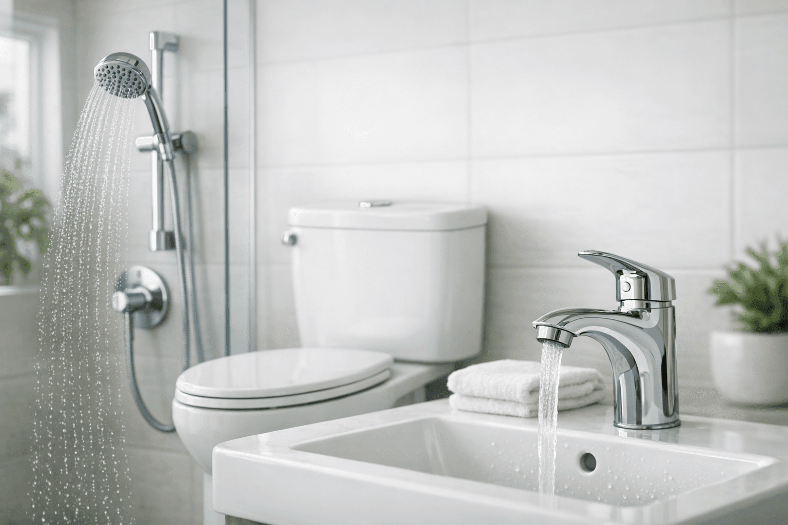 Efficient plumbing fixtures in modern bathroom