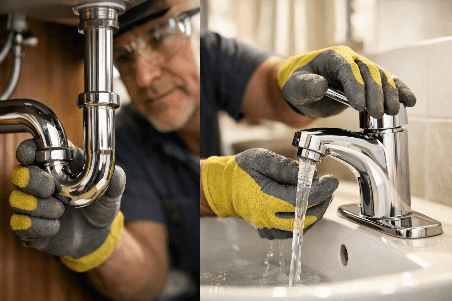 Homeowner checking plumbing fixtures for maintenance